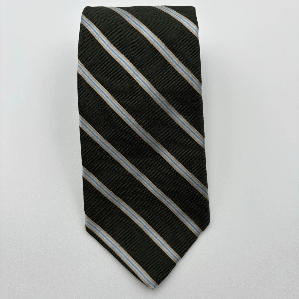Brooks Brothers Makers Silk Tie Mens Green Blue Stripe Regimental Repp 3.5 W
